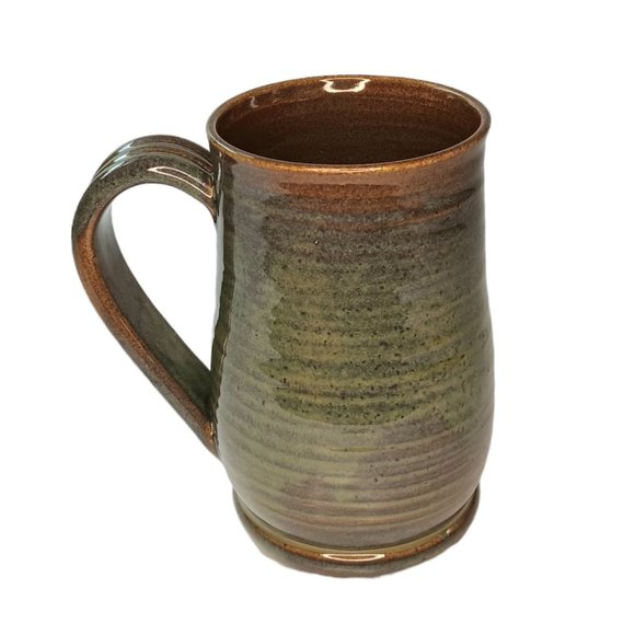 Hops Pottery Mug Green and Brown Handmade - Picture 3 of 10